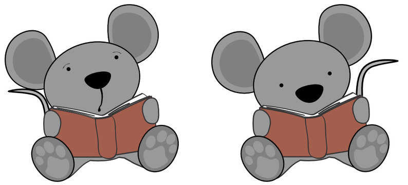 cute little mouse reading cartoon set