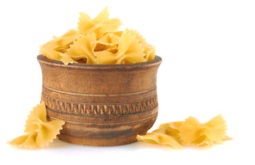 Farfalle italian pasta in wood bowl