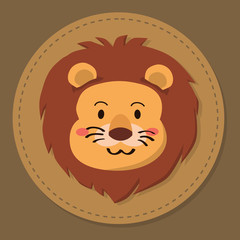 Cute Lion Head Cartoon in Brown Background