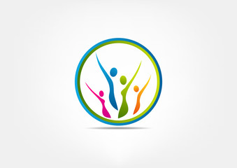 Healthy family vector logo design, team wellness symbol icon