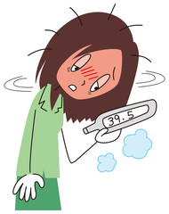 高熱でふらつく女性