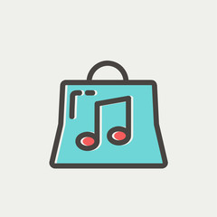 Shopping bag with musical note thin line icon