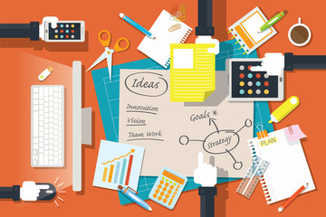 Hands of Office Worker and Supplies with Stationery, Work and Pl