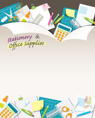 Office Supplies and Stationery Paper Background and Frame