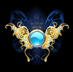 banner with gold wings of a butterfly