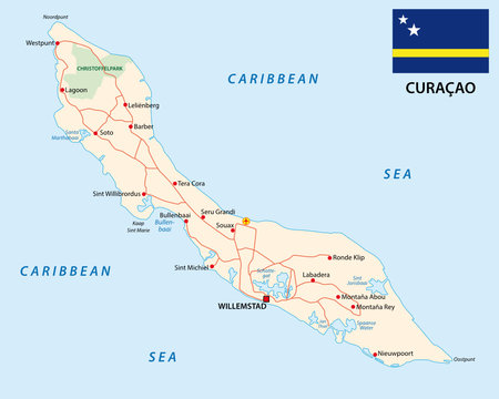 curacao road map with flag