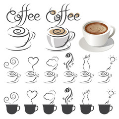 Coffee Cup Icons with Text and Smoke Ideas
