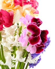 Beautiful bouquet of bright flowers isolated on white