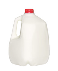 gallon Milk Bottle with Red Cap Isolated on White Background.