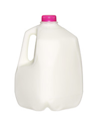 gallon Milk Bottle with pink Cap Isolated on White Background.