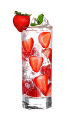 Glass Of Cold strawberry cocktail with ice isolated on white bac