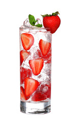 Glass Of Cold strawberry cocktail with ice isolated on white bac