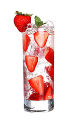 Glass Of Cold strawberry cocktail with ice isolated on white bac