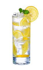 Glass Of Cold lemon cocktail with ice isolated on white backgrou