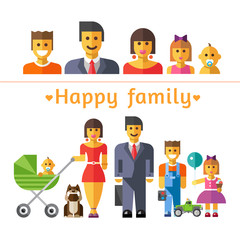 Illustrations and icon set happy family