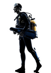 Naklejka premium man scuba diver diving silhouette isolated