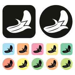 Ripe banana icon. Peeled banana icon. Fruit icon