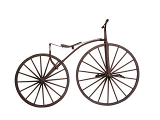 Fototapeta premium Old bicycle with wooden wheels isolated