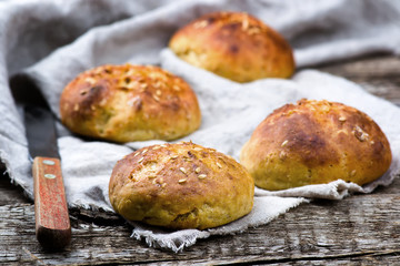 buns with bran and a linen seed. healthy food.