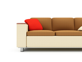 Modern Sofa in Light Tones with Pillows isolated on white background. 3D Rendering