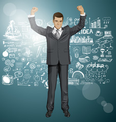 Vector Businessman With Hands Up