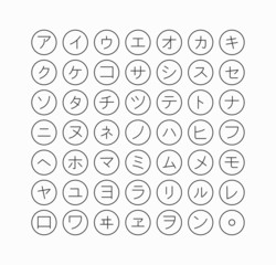 Katakana (Japanische Schriftzeichen) Line Icon Set