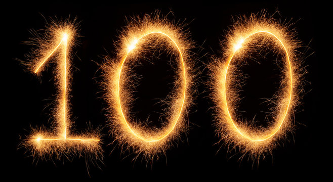 "100" number drawn with bengali sparkles