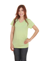 Obraz premium young beautiful female with blank t-shirt