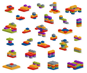 Set of different plastic pieces constructor, various constructio