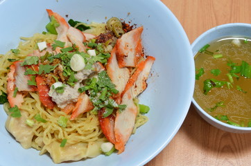Chinese noodle topping barbecue pork and soup