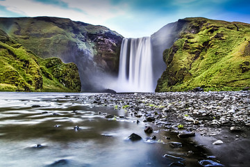 Long exposure of Skogafoss waterfall in Iceland - obrazy, fototapety, plakaty
