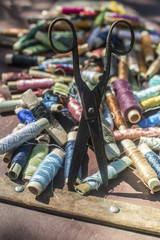 Sewing thread and scissors