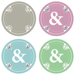 Set of four colored flat simple frames and ampersand