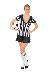 Female Referee Holding Football In Hand