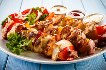 Grilled meat and vegetables