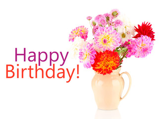 Dahilas in vase isolated on white