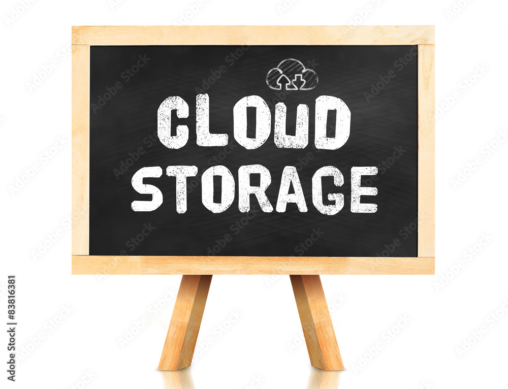 Poster cloud storage word with icon on blackboard in white background