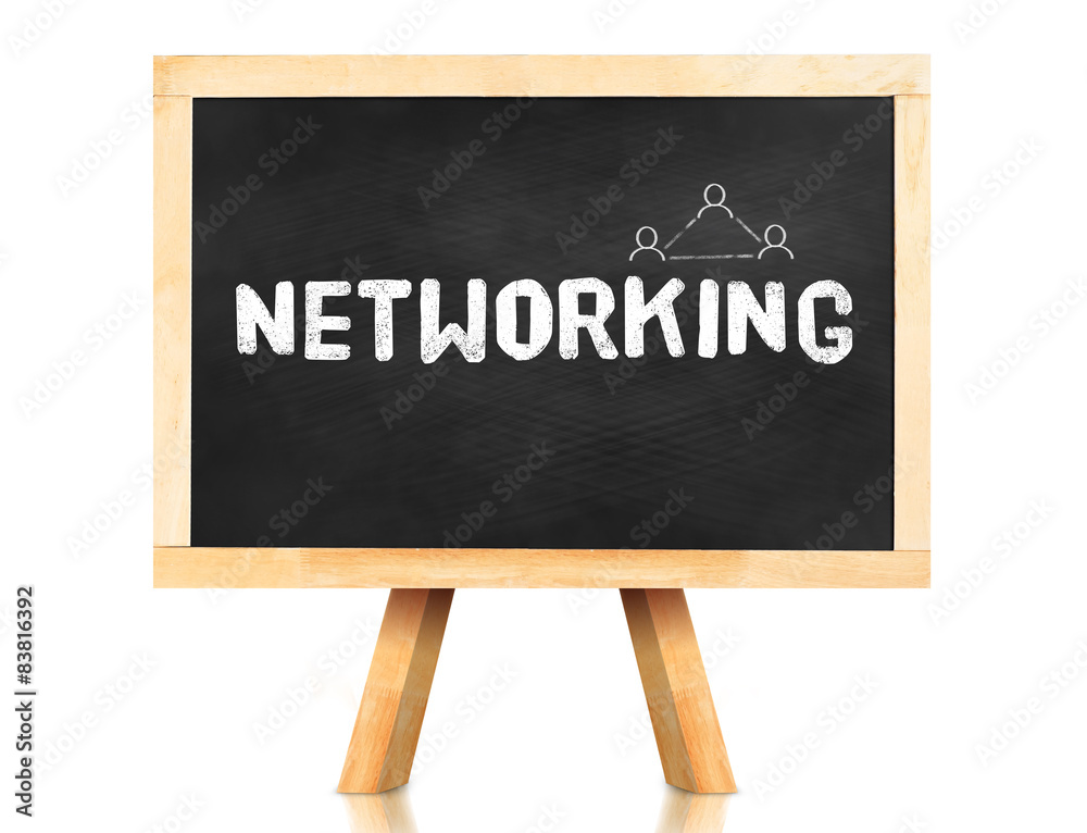 Aufkleber networking word with icon on blackboard in white background