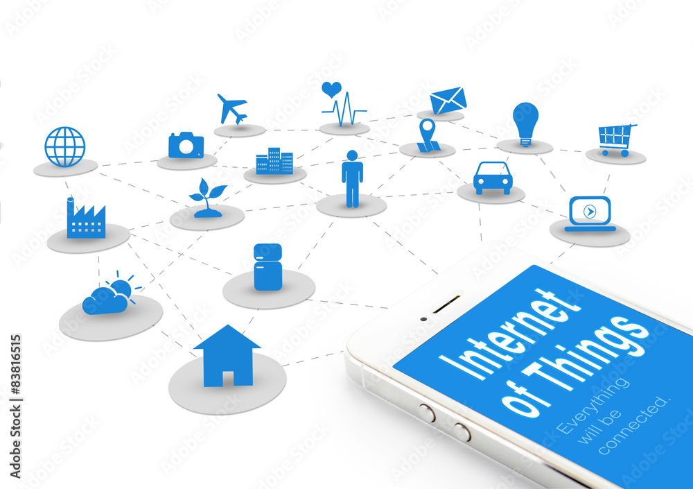 Aufkleber smart phone with internet of things (iot) word and objects icon