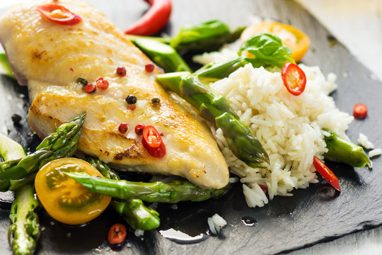 Grilled chicken breast with vegetables delicious 