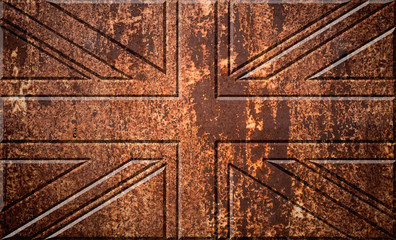 United Kingdom UK flag on the metal rust background