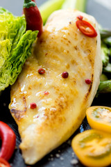 Grilled chicken breast with vegetables delicious