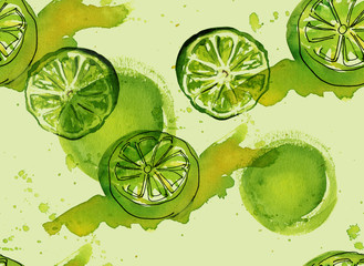 Watercolour lime seamless background pattern