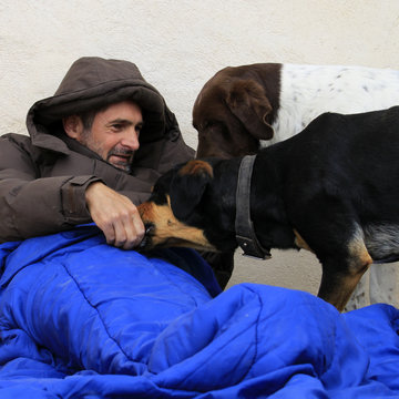 homme chiens chien compagnie sdf 