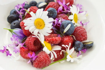 Fruit on a plate with flowers