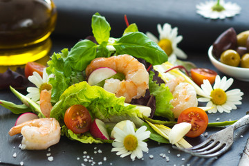 Salad with shrimp summer macro
