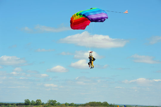  Tandem Parachute Against Clear Blue Sky