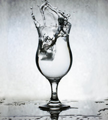 Ice Cubes Splashing Into Glass Of Water, Still Life, Grunge Back
