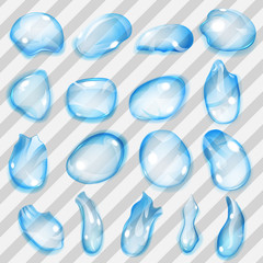 Transparent blue drops. Transparency only in vector file