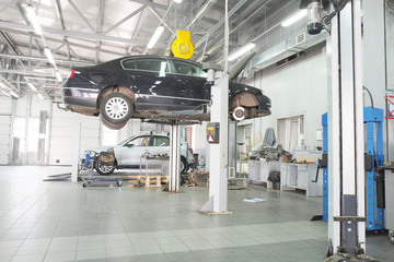 Cars in a dealer repair station in Moscow, Russia